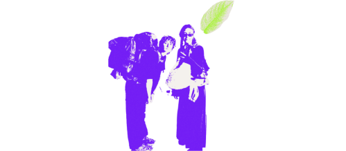 Illustration mit zwei jungen Personen mit Gepäck und ein Blatt